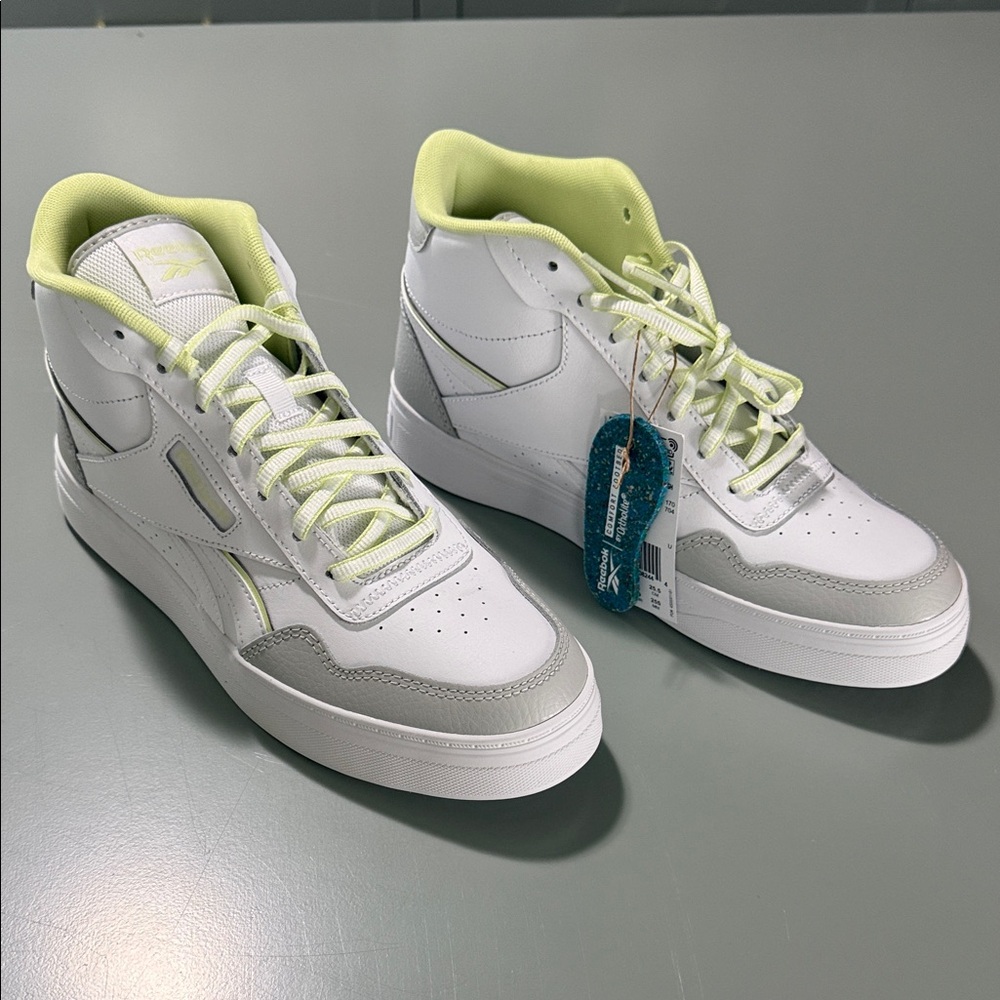 Reebok White and Gray Sneakers with Green Highlights